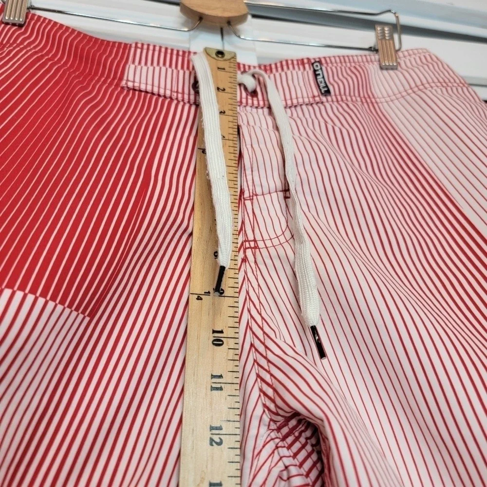 O'NEILL Warmond Striped Seersucker Board Shorts Orange Men Sz 32 Pockets Surfing